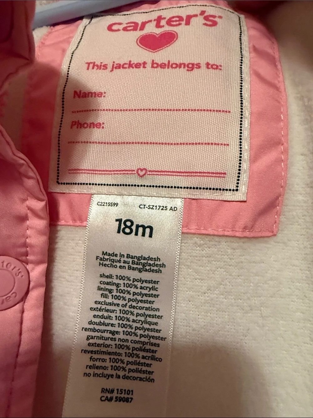 Carter's Pink Hooded Faux-Fur Trim Puffer Jacket